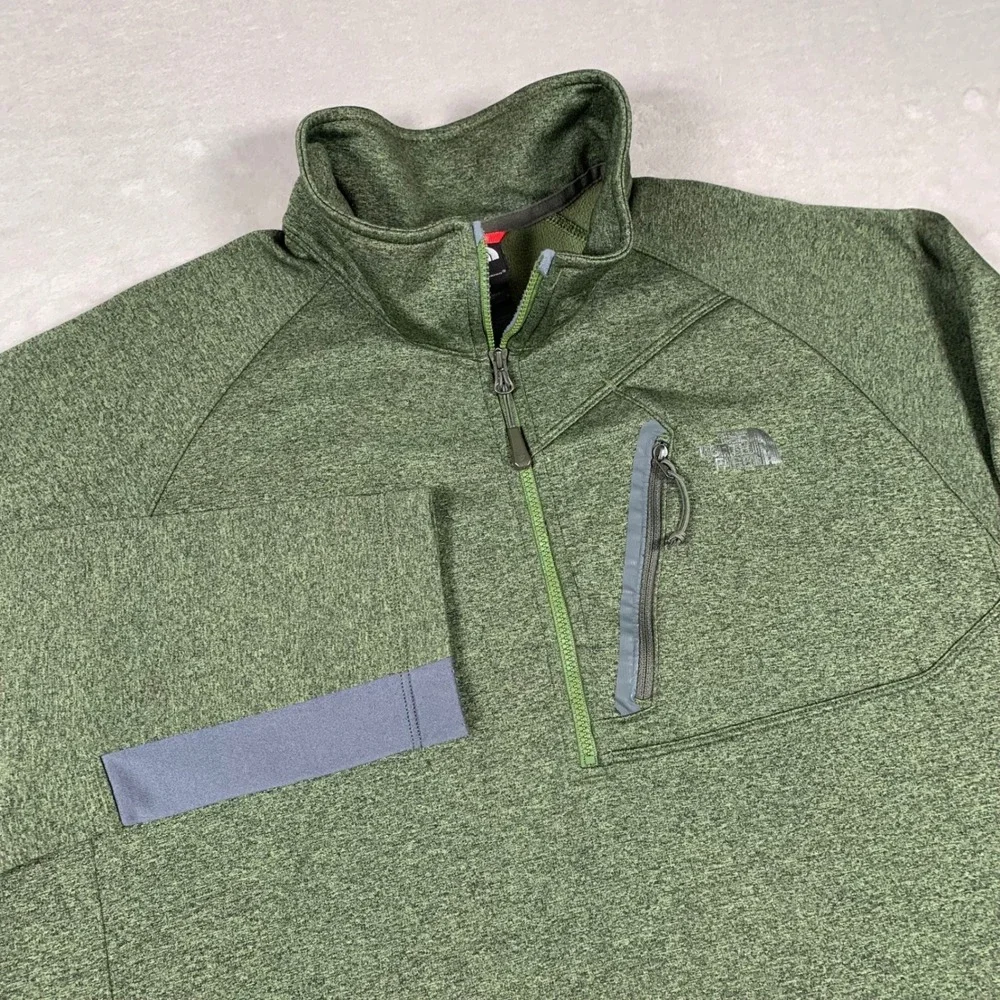 The North Face Quarter Zip Pullover Mens Large Green Heathered Fleece Jacket